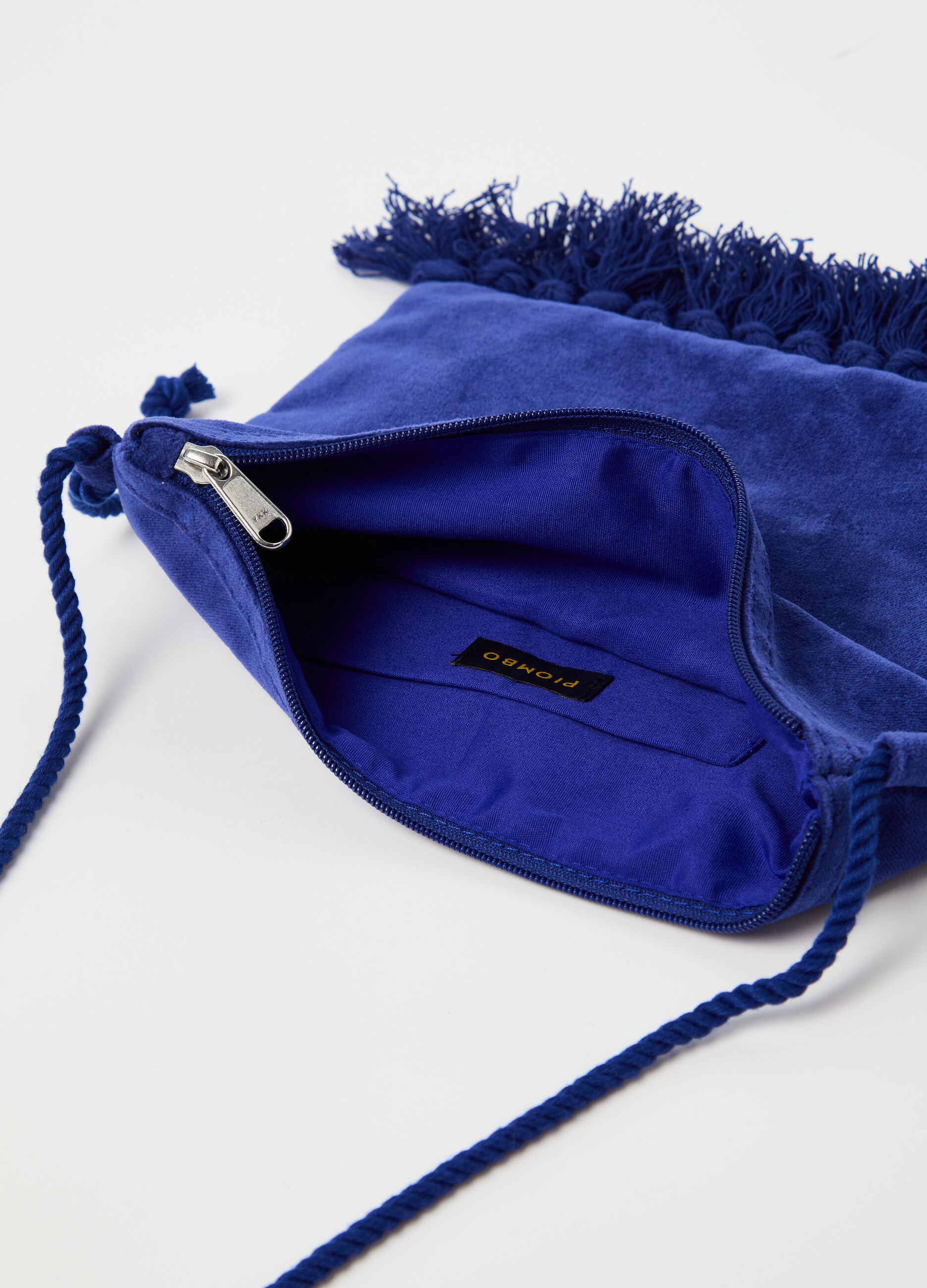 Velvet clutch bag with tassels
