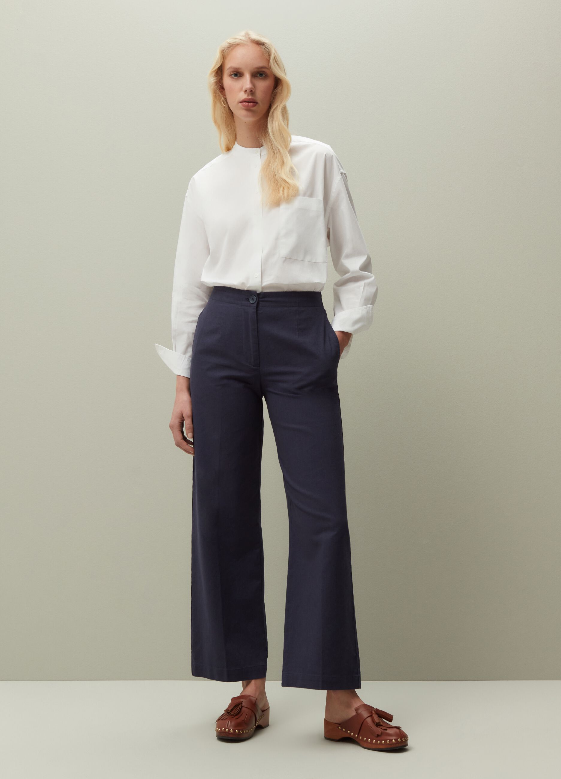 Wide-leg trousers in linen and cotton_0