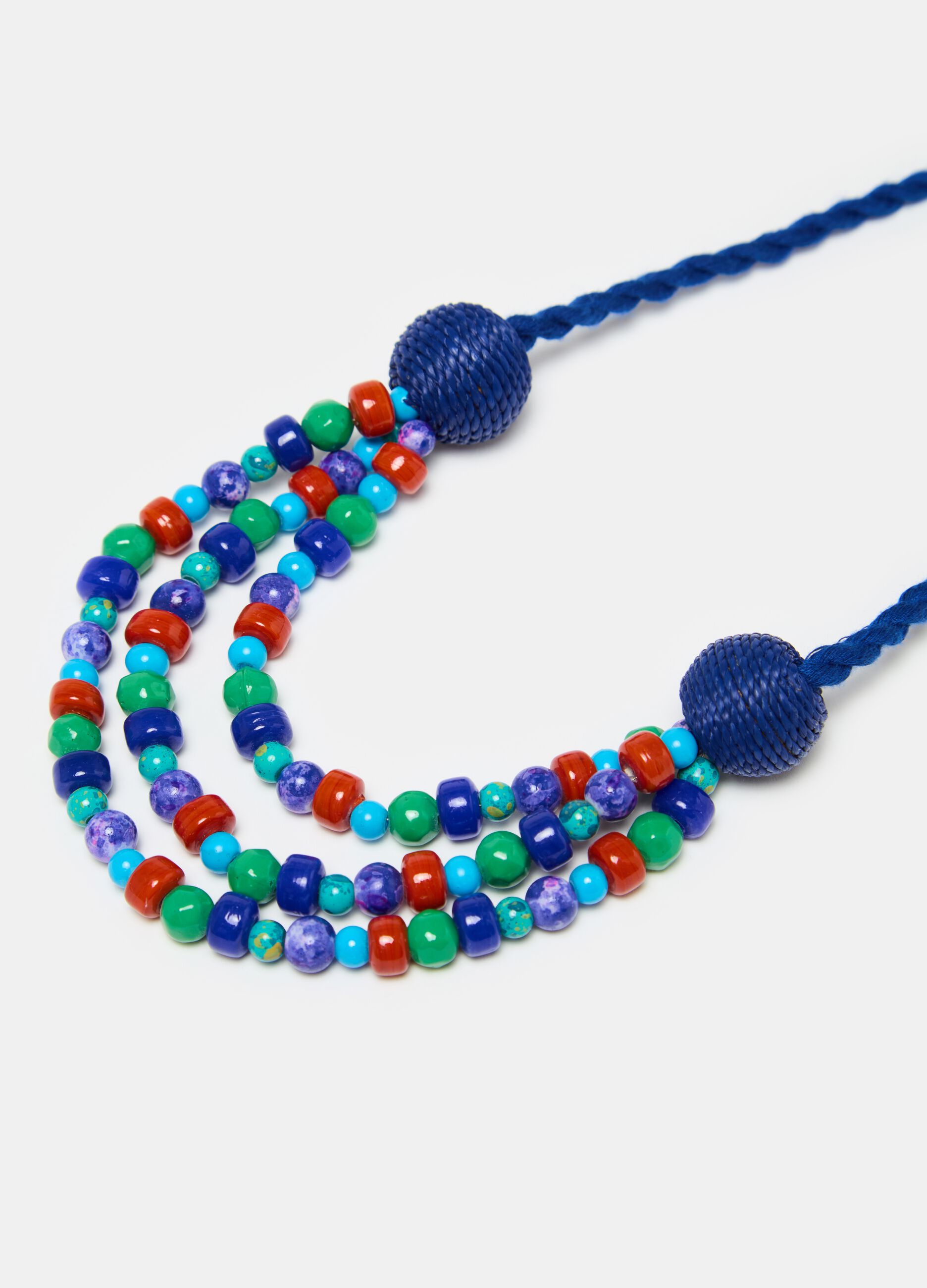 Necklace with colourful gems and cord