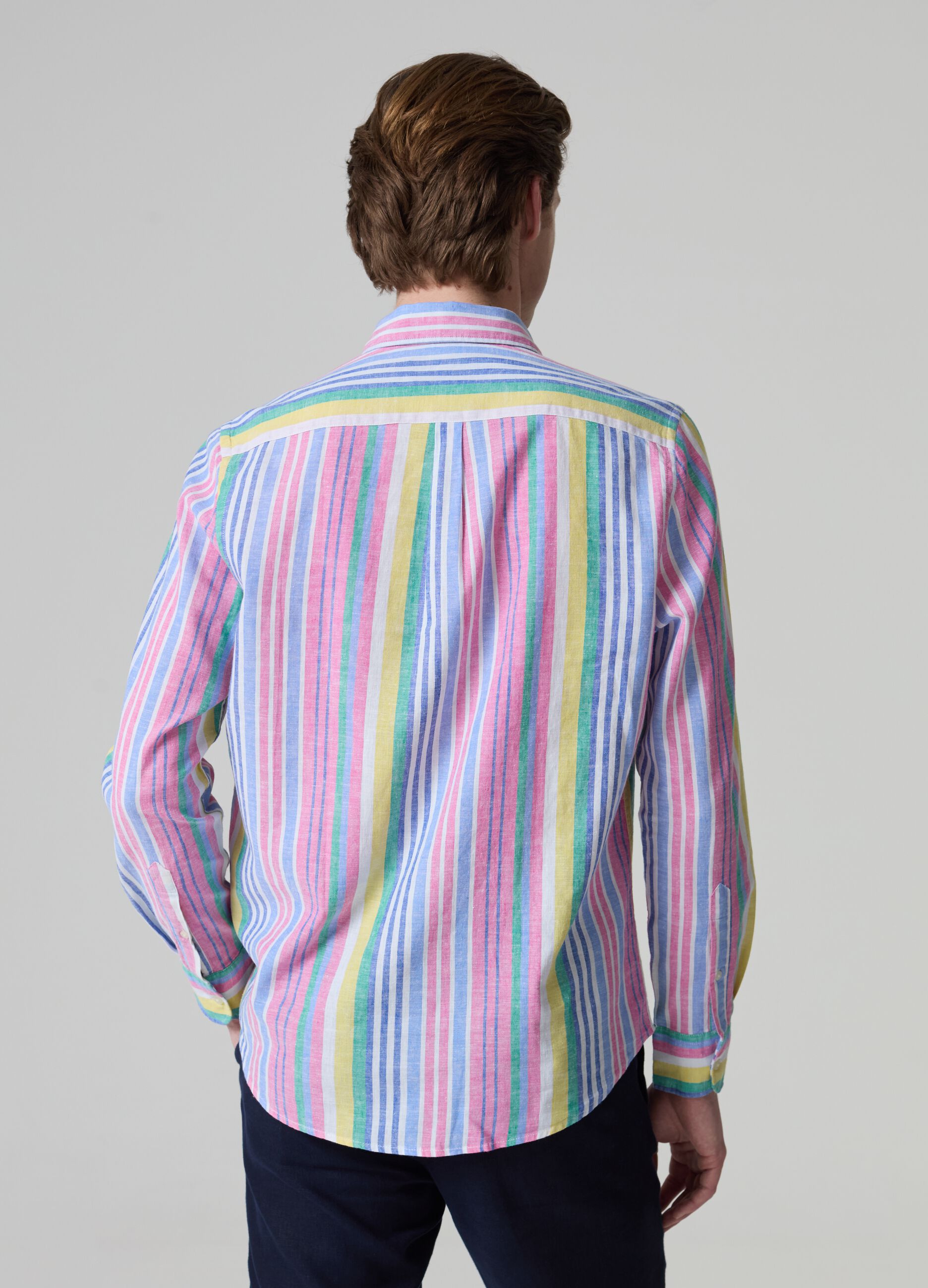 Camisa de lino y algodón de rayas multicolor_2