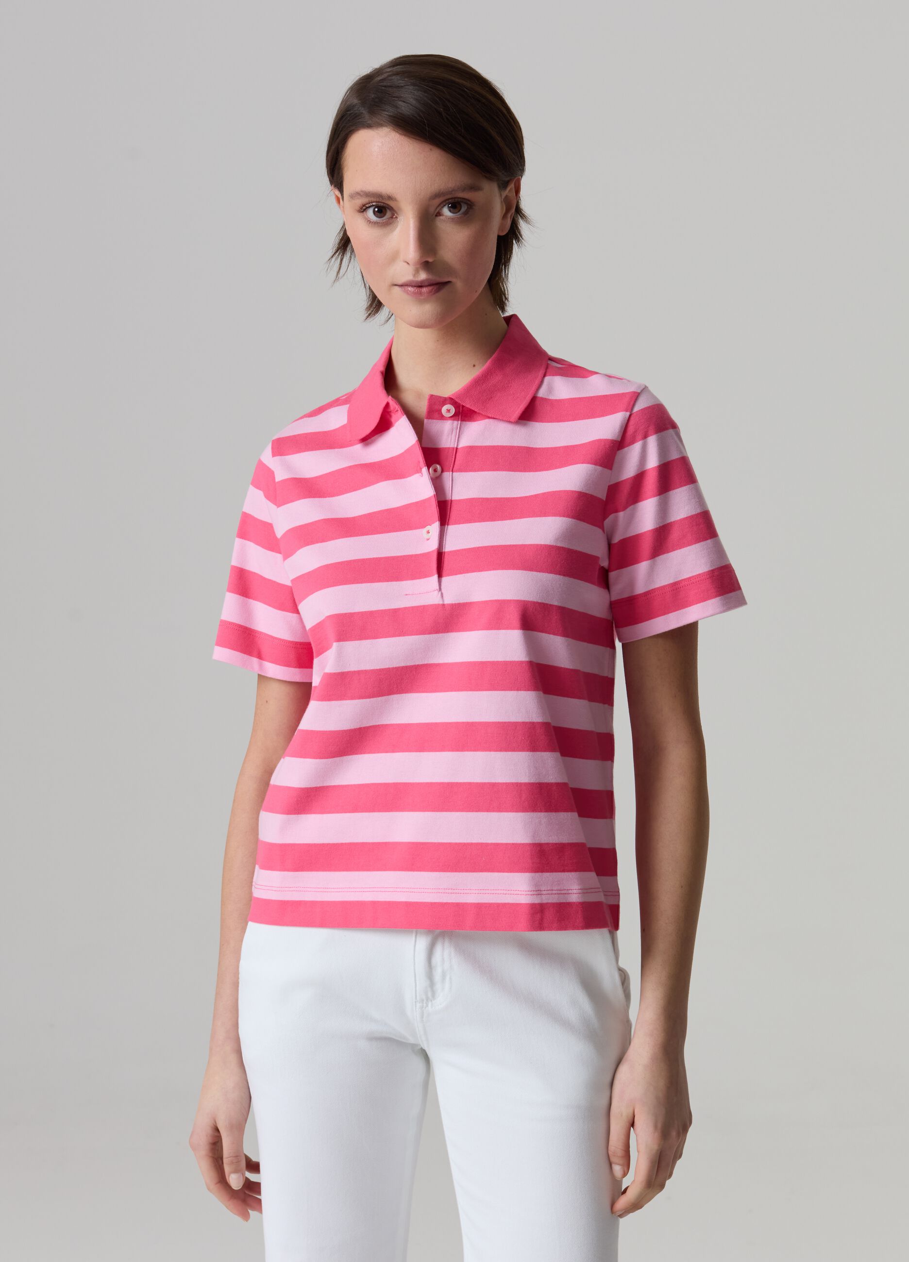 Pink striped polo shirt new arrivals
