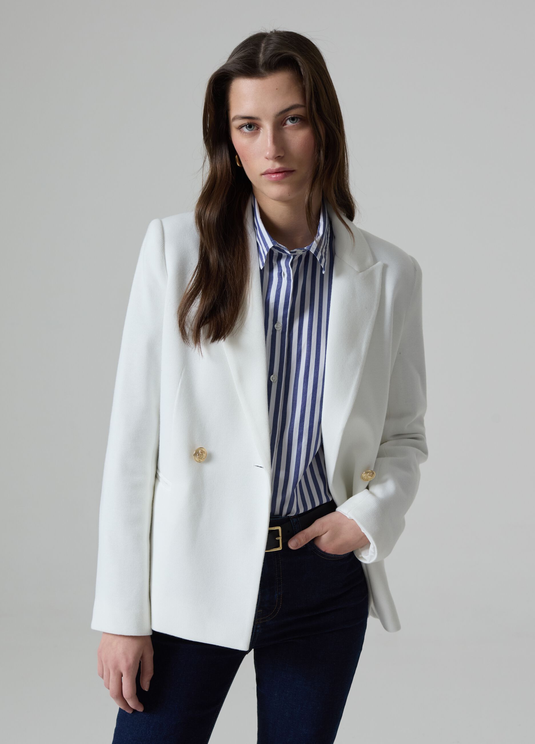 Ribbed-knit double-breasted blazer