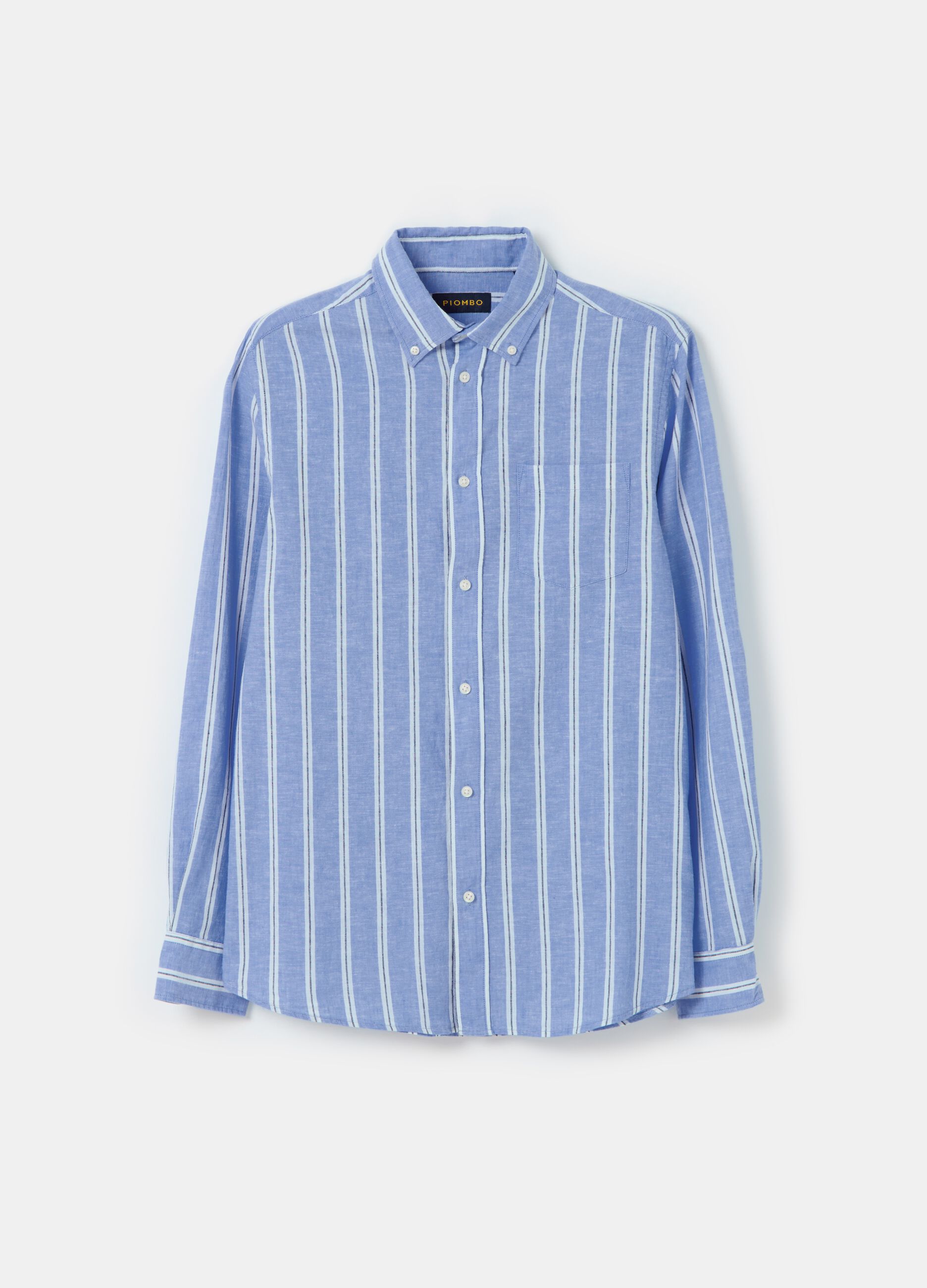 Camisa regular fit de lino y algodón de rayas_3